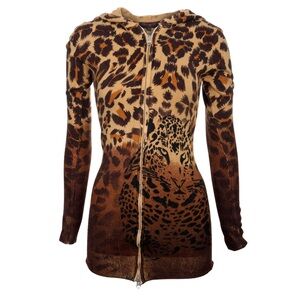 Raw7 Zip Hoodie Leopard Print - Brown